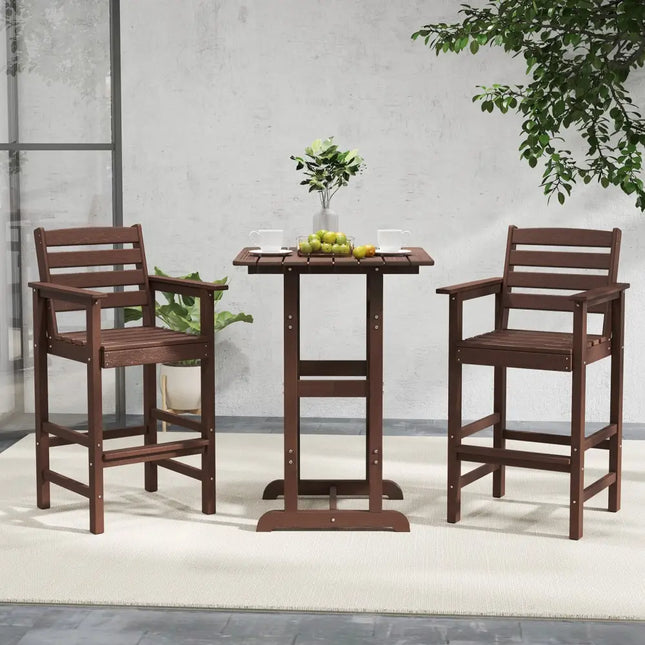 Patio HDPE Adirondack Bar Chairs Set of 2 with Wide Armrests-Brown - Brown - Adirondack Chairs