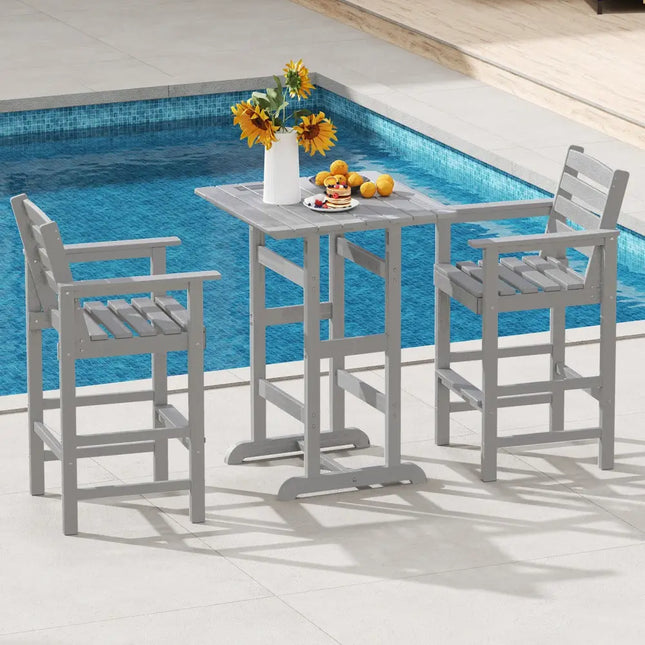 Patio HDPE Adirondack Bar Chairs Set of 2 with Wide Armrests-Gray - Gray - Adirondack Chairs