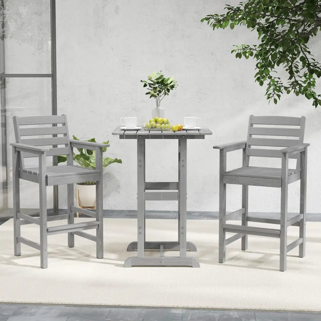 Patio HDPE Adirondack Bar Chairs Set of 2 with Wide Armrests-Gray - Gray - Adirondack Chairs