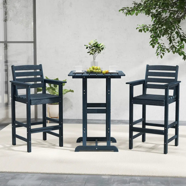 Patio HDPE Adirondack Bar Chairs Set of 2 with Wide Armrests-Navy - Navy - Adirondack Chairs