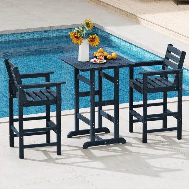 Patio HDPE Adirondack Bar Chairs Set of 2 with Wide Armrests-Navy - Navy - Adirondack Chairs