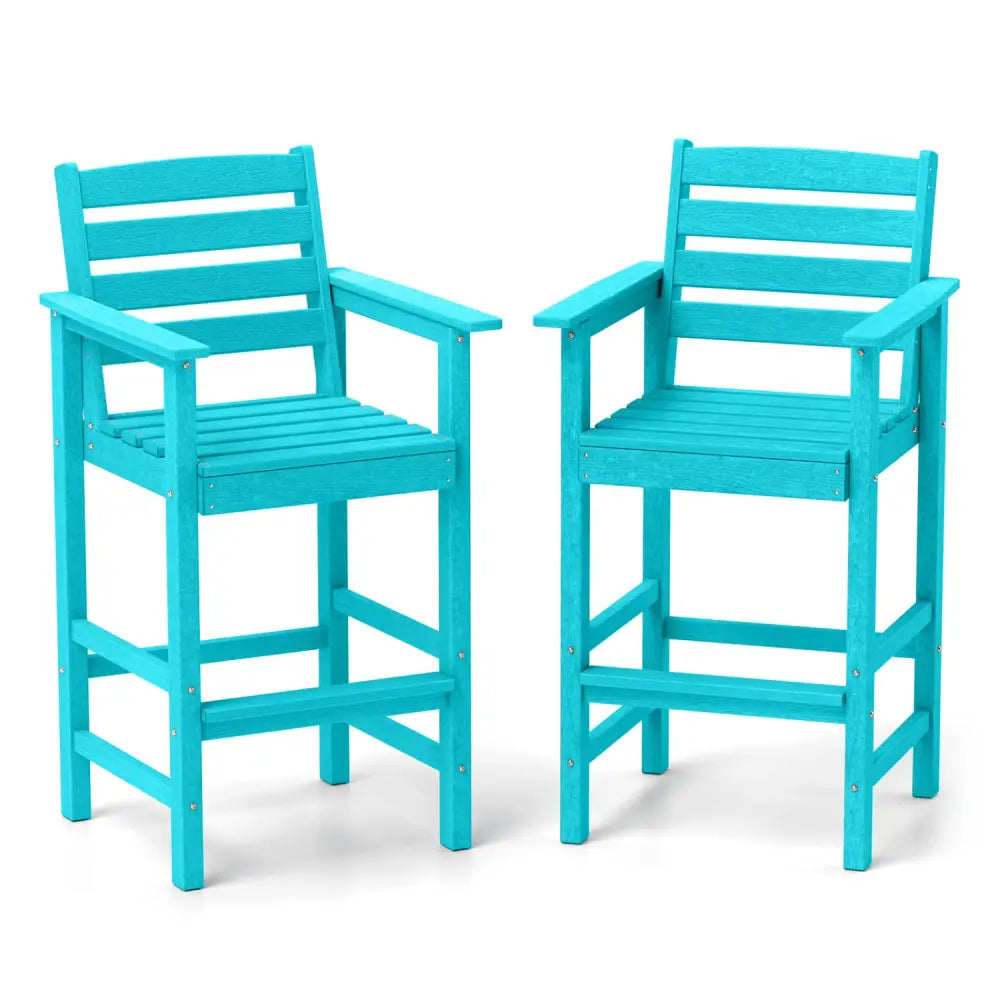 Patio HDPE Adirondack Bar Chairs Set of 2 with Wide Armrests-Turquoise - Turquoise - Adirondack Chairs