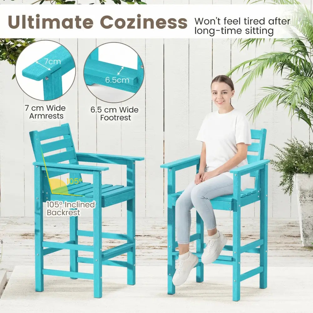 Patio HDPE Adirondack Bar Chairs Set of 2 with Wide Armrests-Turquoise - Turquoise - Adirondack Chairs