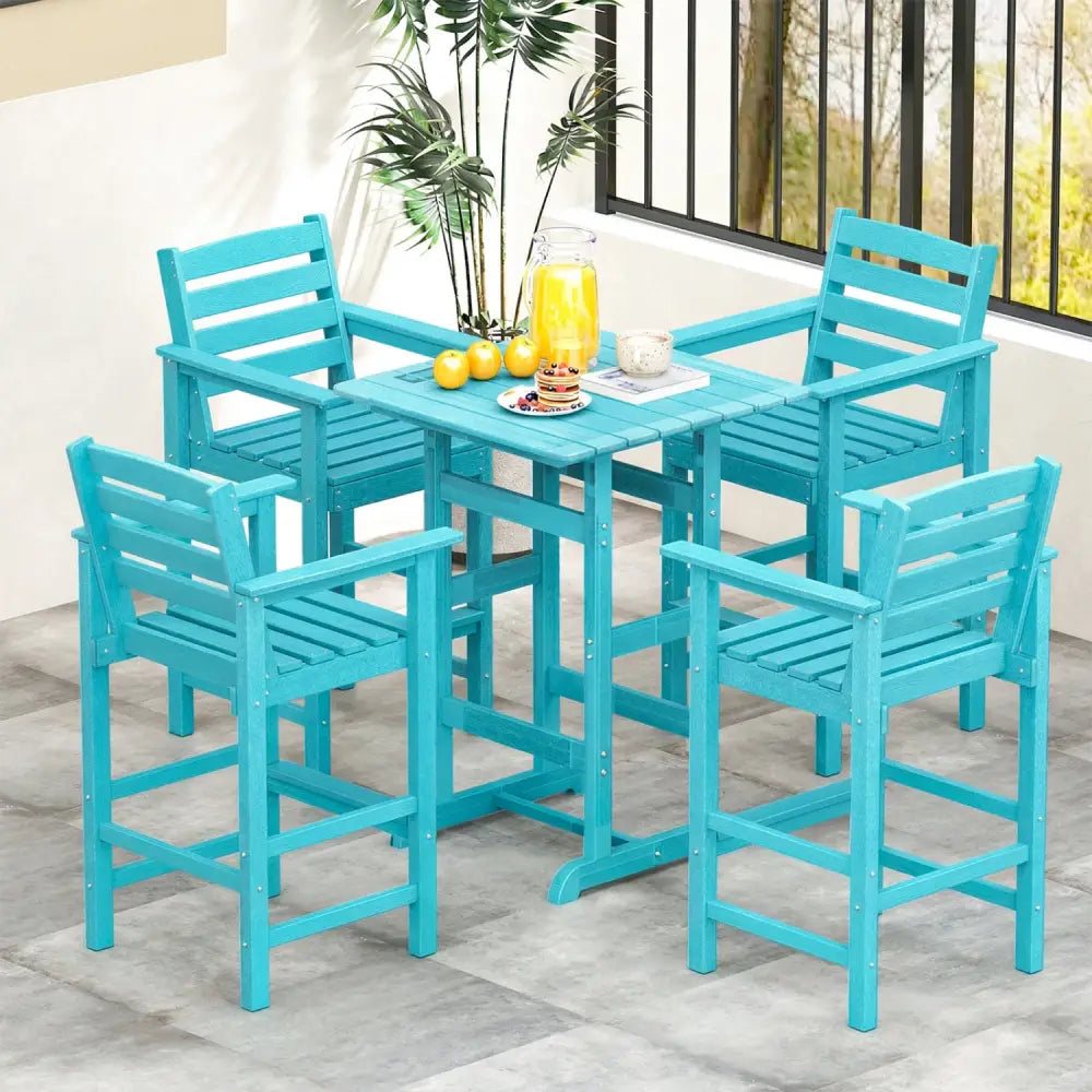 Patio HDPE Adirondack Bar Chairs Set of 2 with Wide Armrests-Turquoise - Turquoise - Adirondack Chairs