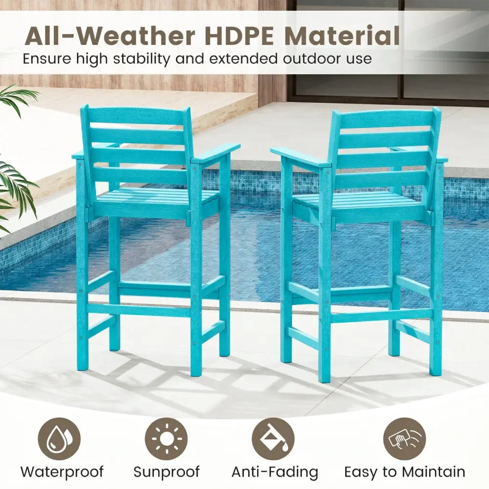 Patio HDPE Adirondack Bar Chairs Set of 2 with Wide Armrests-Turquoise - Turquoise - Adirondack Chairs