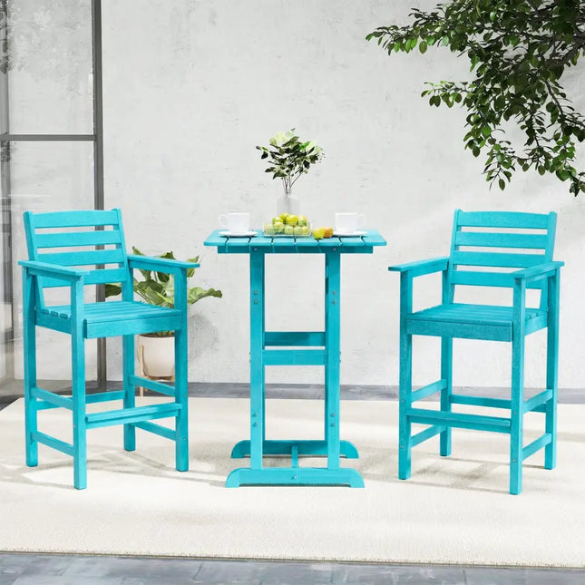 Patio HDPE Adirondack Bar Chairs Set of 2 with Wide Armrests-Turquoise - Turquoise - Adirondack Chairs