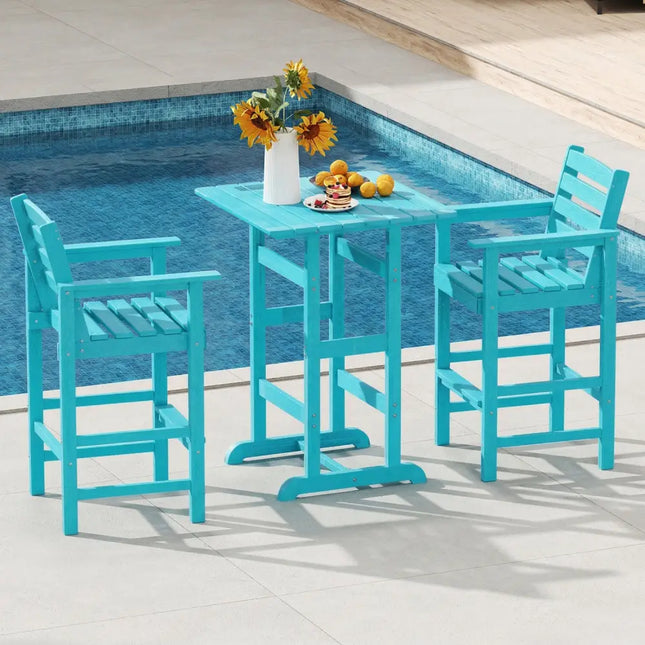 Patio HDPE Adirondack Bar Chairs Set of 2 with Wide Armrests-Turquoise - Turquoise - Adirondack Chairs