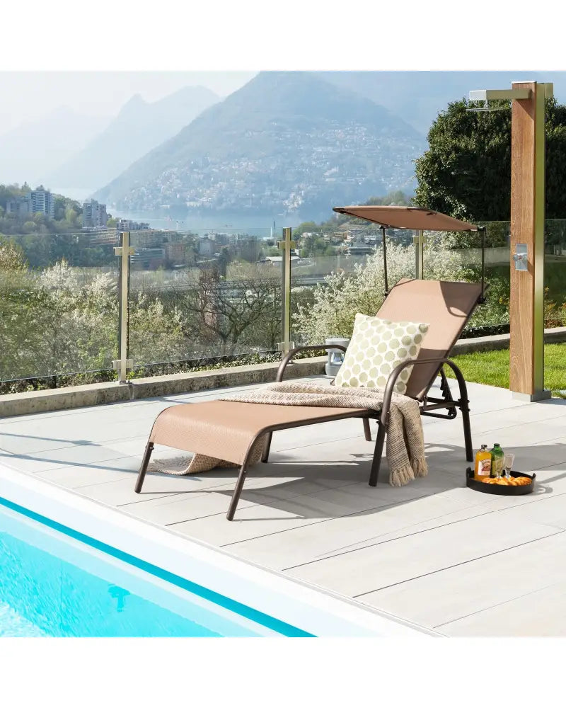 Patio Heavy-Duty 5-Level Adjustable Chaise Lounge Chair-Brown - Brown - Outdoor Chaise Lounges