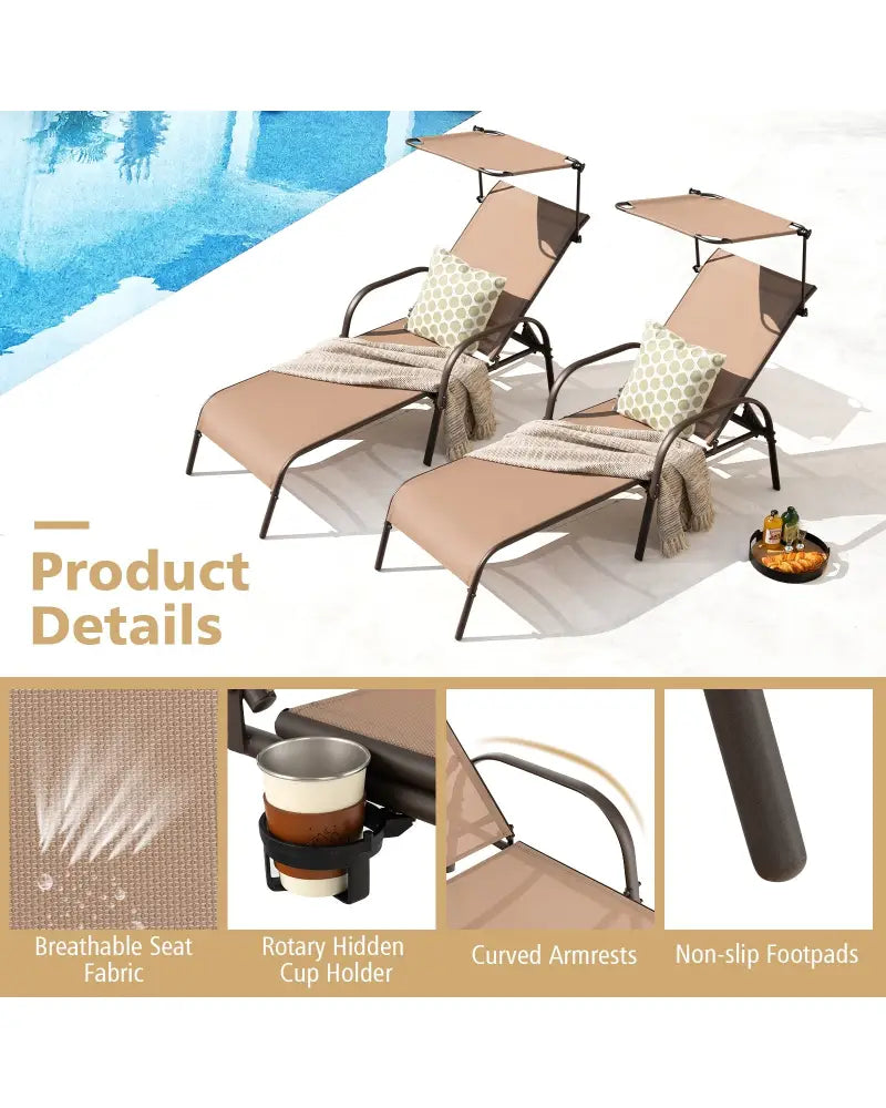 Patio Heavy-Duty 5-Level Adjustable Chaise Lounge Chair-Brown - Brown - Outdoor Chaise Lounges