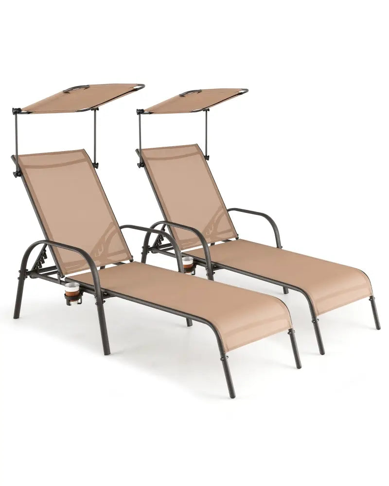 Patio Heavy-Duty 5-Level Adjustable Chaise Lounge Chair-Brown - Brown - Outdoor Chaise Lounges