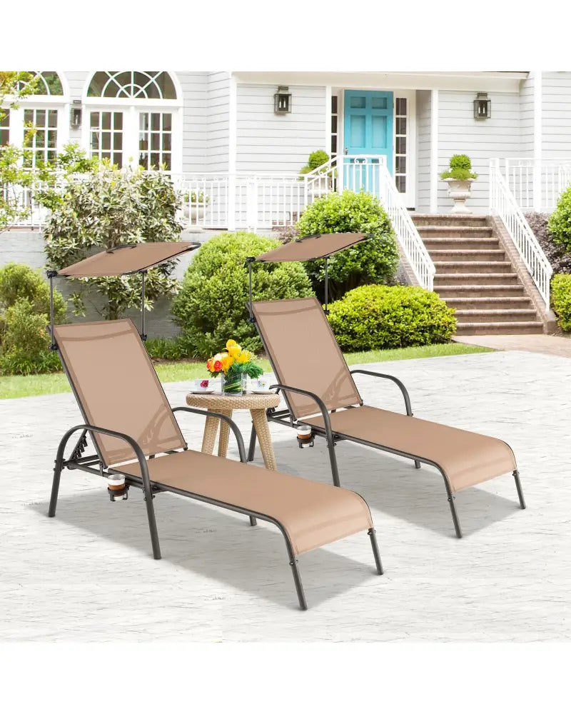 Patio Heavy-Duty 5-Level Adjustable Chaise Lounge Chair-Brown - Brown - Outdoor Chaise Lounges