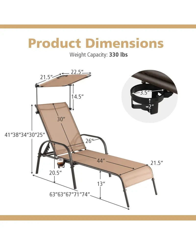 Patio Heavy-Duty 5-Level Adjustable Chaise Lounge Chair-Brown - Brown - Outdoor Chaise Lounges