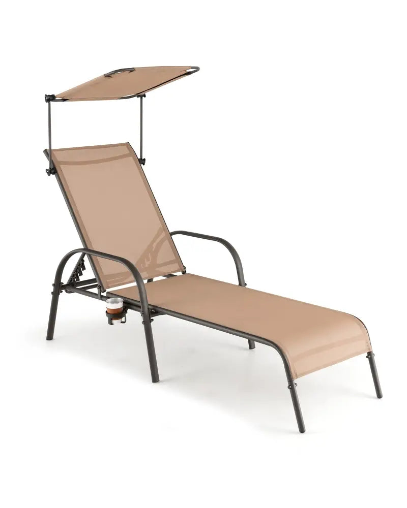 Patio Heavy-Duty 5-Level Adjustable Chaise Lounge Chair-Brown - Brown - Outdoor Chaise Lounges