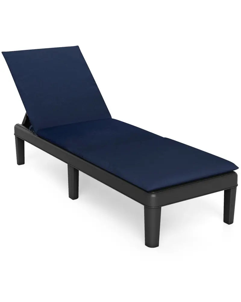 Patio Lounge Chair 3-Position Adjustable Backrest and Cushion-Blue - Blue - Outdoor Chaise Lounges