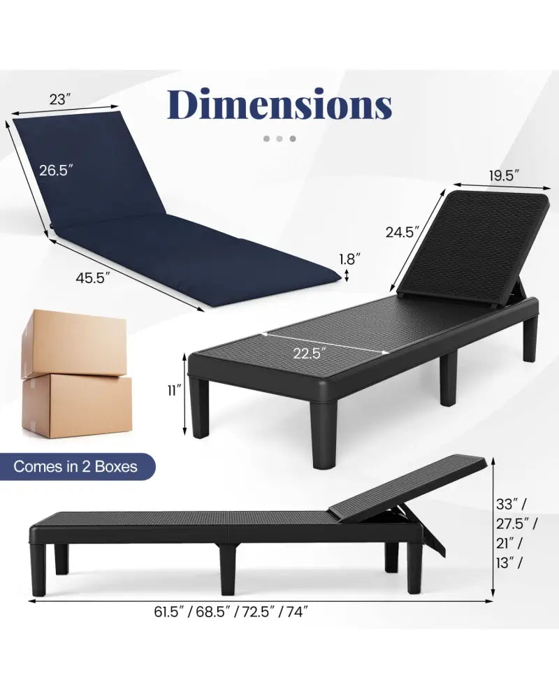 Patio Lounge Chair 3-Position Adjustable Backrest and Cushion-Blue - Blue - Outdoor Chaise Lounges