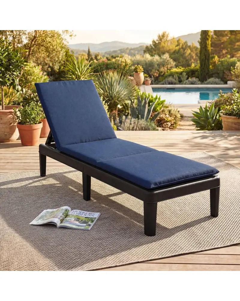 Patio Lounge Chair 3-Position Adjustable Backrest and Cushion-Blue - Blue - Outdoor Chaise Lounges