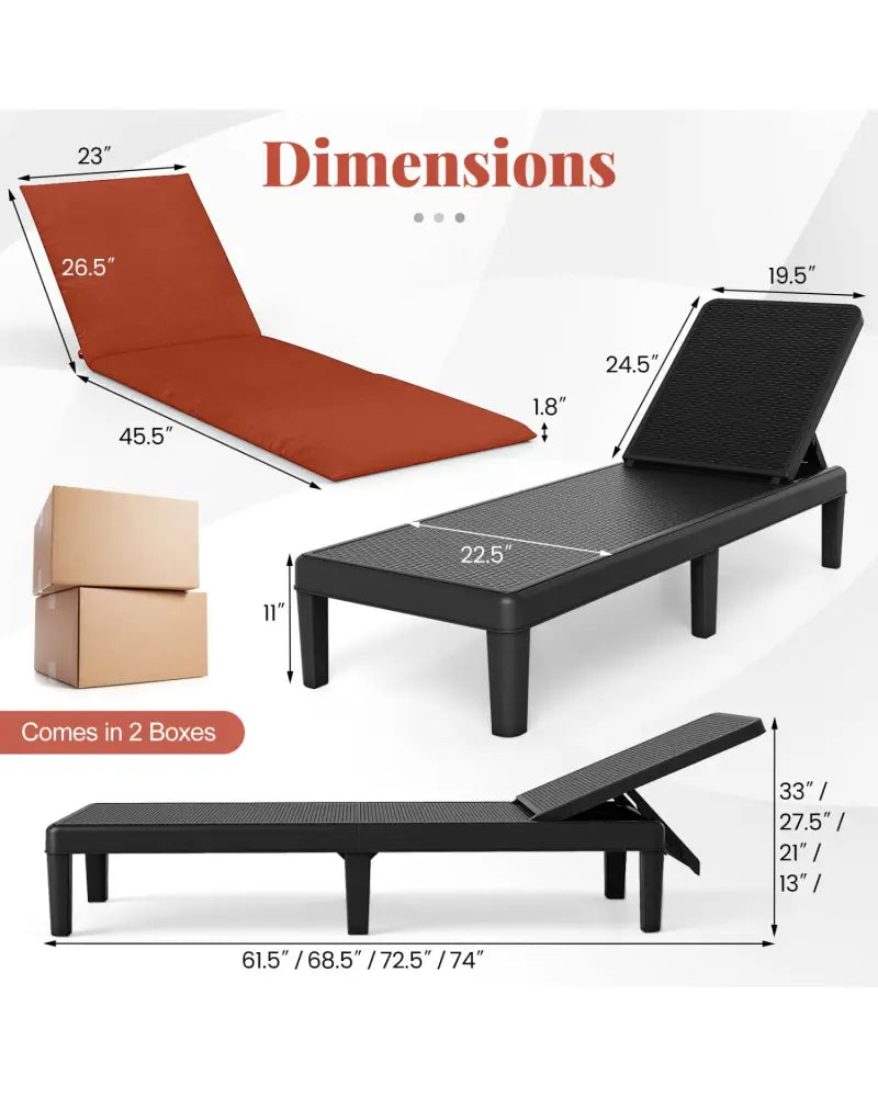 Patio Lounge Chair 3-Position Adjustable Backrest and Cushion-Orange - Orange - Outdoor Chaise Lounges
