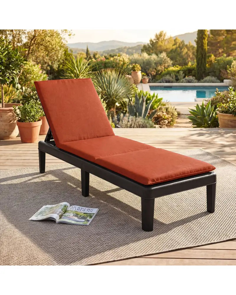 Patio Lounge Chair 3-Position Adjustable Backrest and Cushion-Orange - Orange - Outdoor Chaise Lounges
