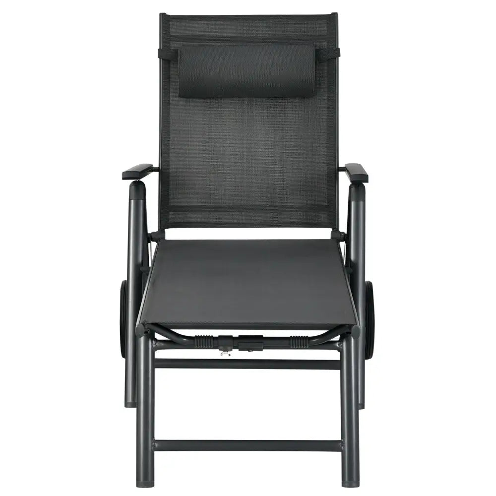 Patio Lounge Chair with Wheels Neck Pillow Aluminum Frame Adjustable-Gray - Gray - Outdoor Chaise Lounges