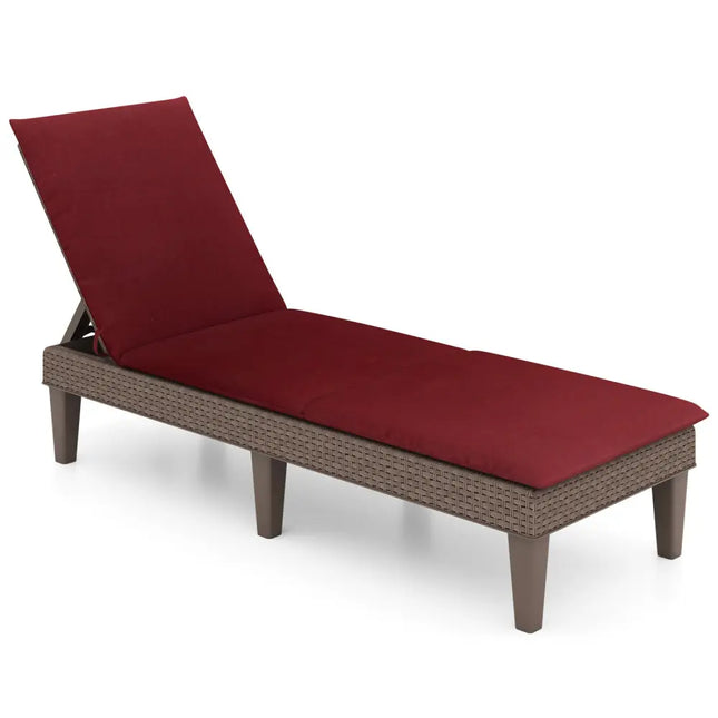 Patio Lounge Outdoor Recliner Chair with Cushion 3-Position Adjustable Backrest-Red - Red - Outdoor Chaise Lounges