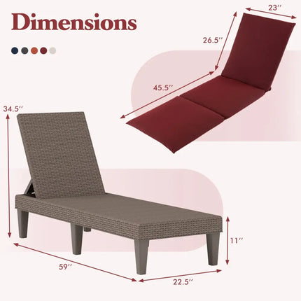 Patio Lounge Outdoor Recliner Chair with Cushion 3-Position Adjustable Backrest-Red - Red - Outdoor Chaise Lounges
