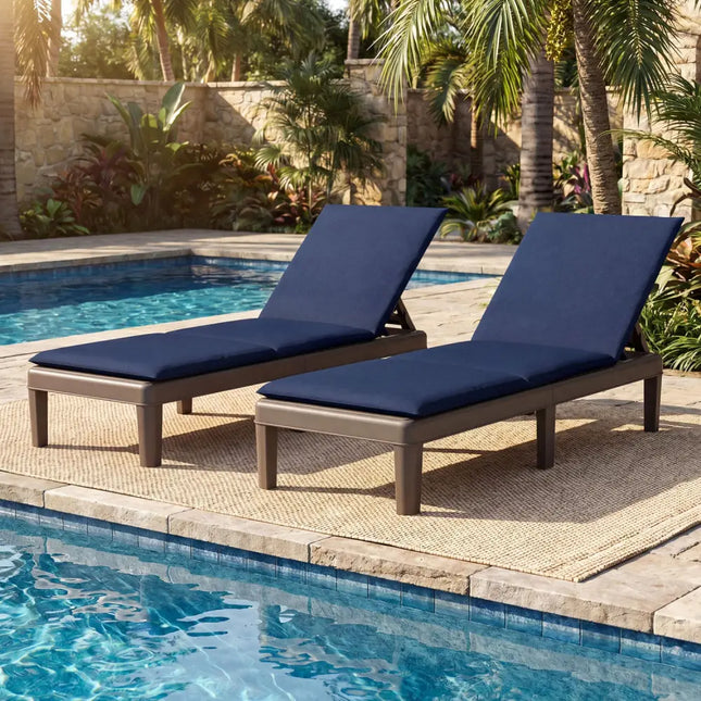 Patio Lounge Outdoor Recliner Chair with Cushion 3-Position Adjustable Backrest-Navy - Navy - Outdoor Chaise Lounges
