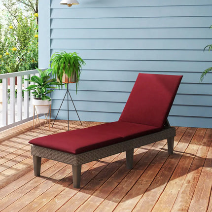 Patio Lounge Outdoor Recliner Chair with Cushion 3-Position Adjustable Backrest-Red - Red - Outdoor Chaise Lounges