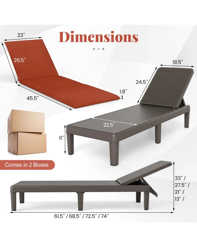 Patio Lounge Outdoor Recliner Chair with Cushion 3-Position Adjustable Backrest-Orange - Orange - Outdoor Chaise Lounges