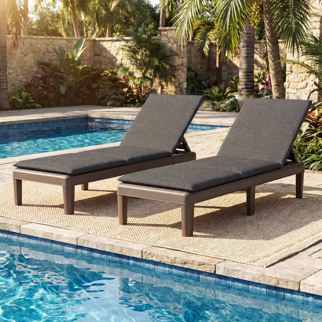 Patio Lounge Outdoor Recliner Chair with Cushion 3-Position Adjustable Backrest-Gray - Gray - Outdoor Chaise Lounges