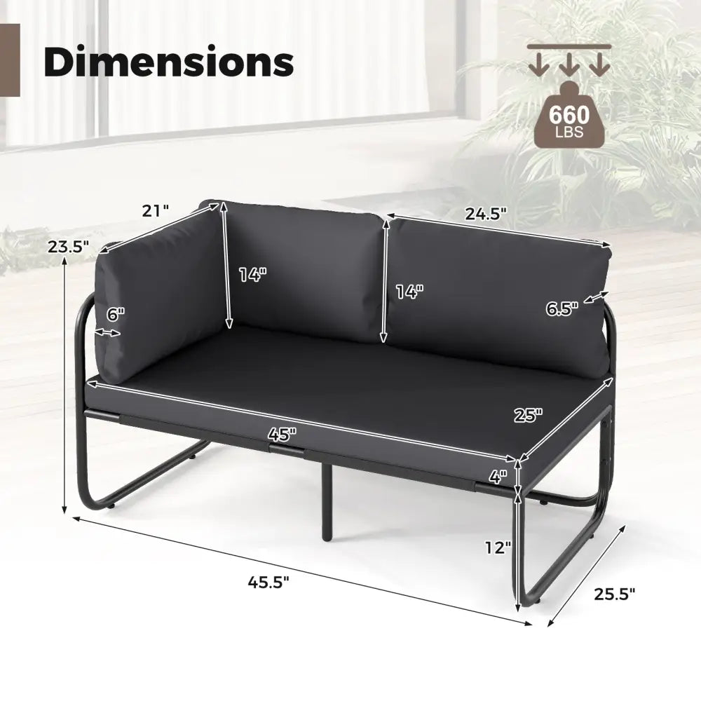 Patio Loveseat Sofa Couch with Removable Pillows and Seat Cushion-Gray - Gray - Outdoor Benches