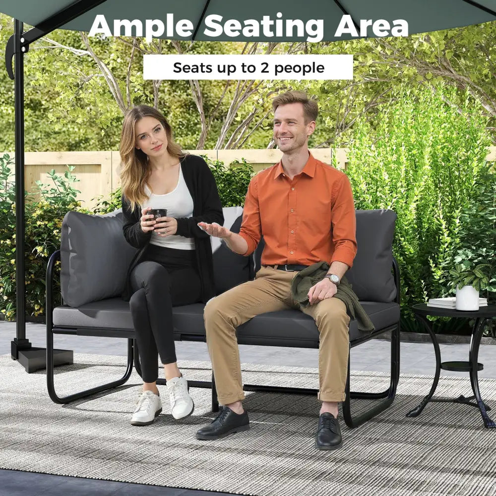 Patio Loveseat Sofa Couch with Removable Pillows and Seat Cushion-Gray - Gray - Outdoor Benches
