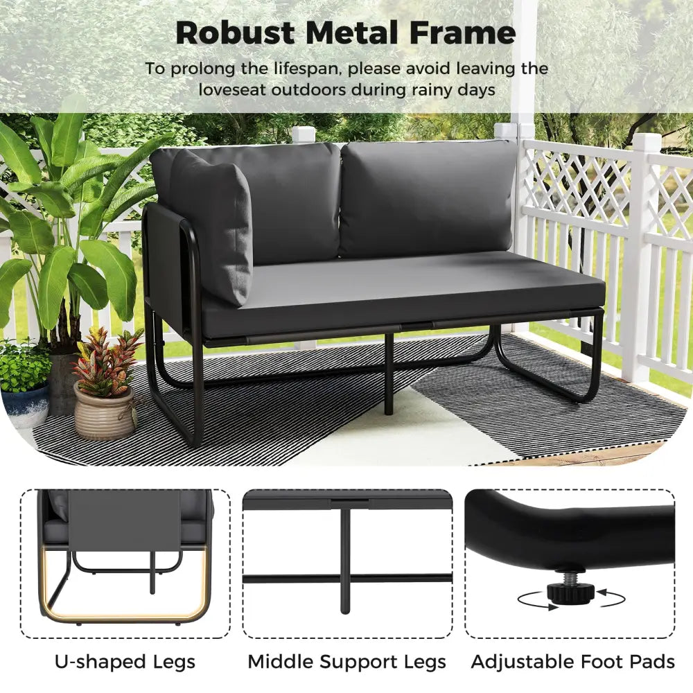 Patio Loveseat Sofa Couch with Removable Pillows and Seat Cushion-Gray - Gray - Outdoor Benches