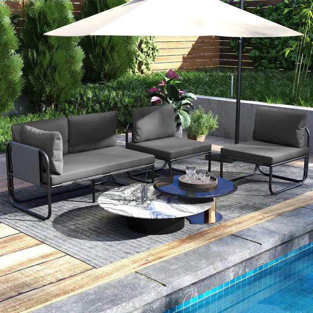 Patio Loveseat Sofa Couch with Removable Pillows and Seat Cushion-Gray - Gray - Outdoor Benches