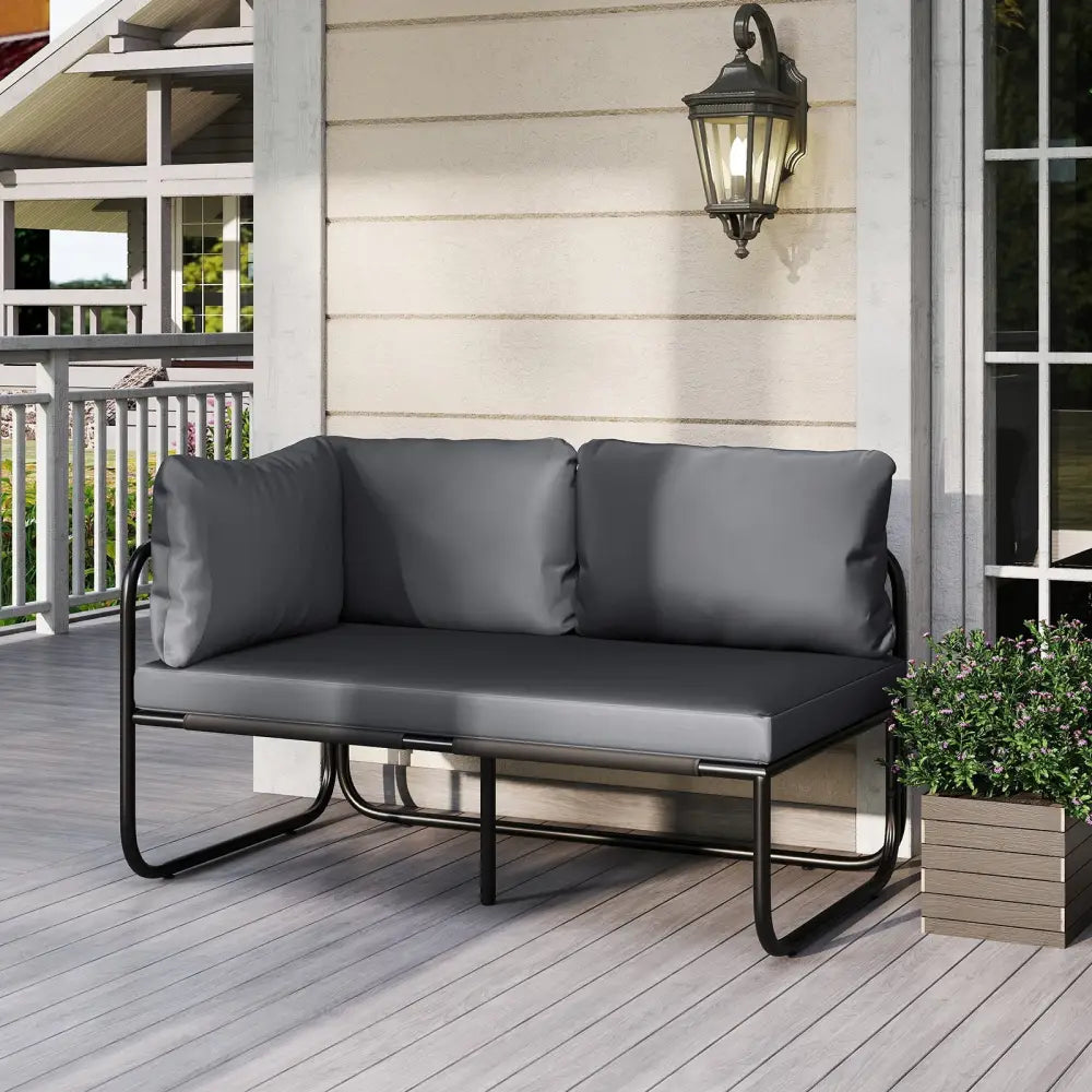 Patio Loveseat Sofa Couch with Removable Pillows and Seat Cushion-Gray - Gray - Outdoor Benches