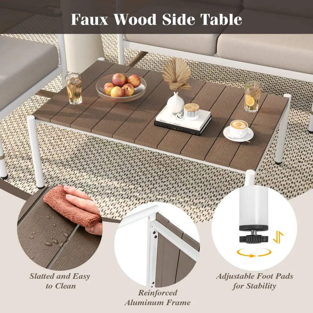 Patio Loveseat Sofa with Coffee Table Set with Thick Cushions - Gray - Patio Conversation Sets