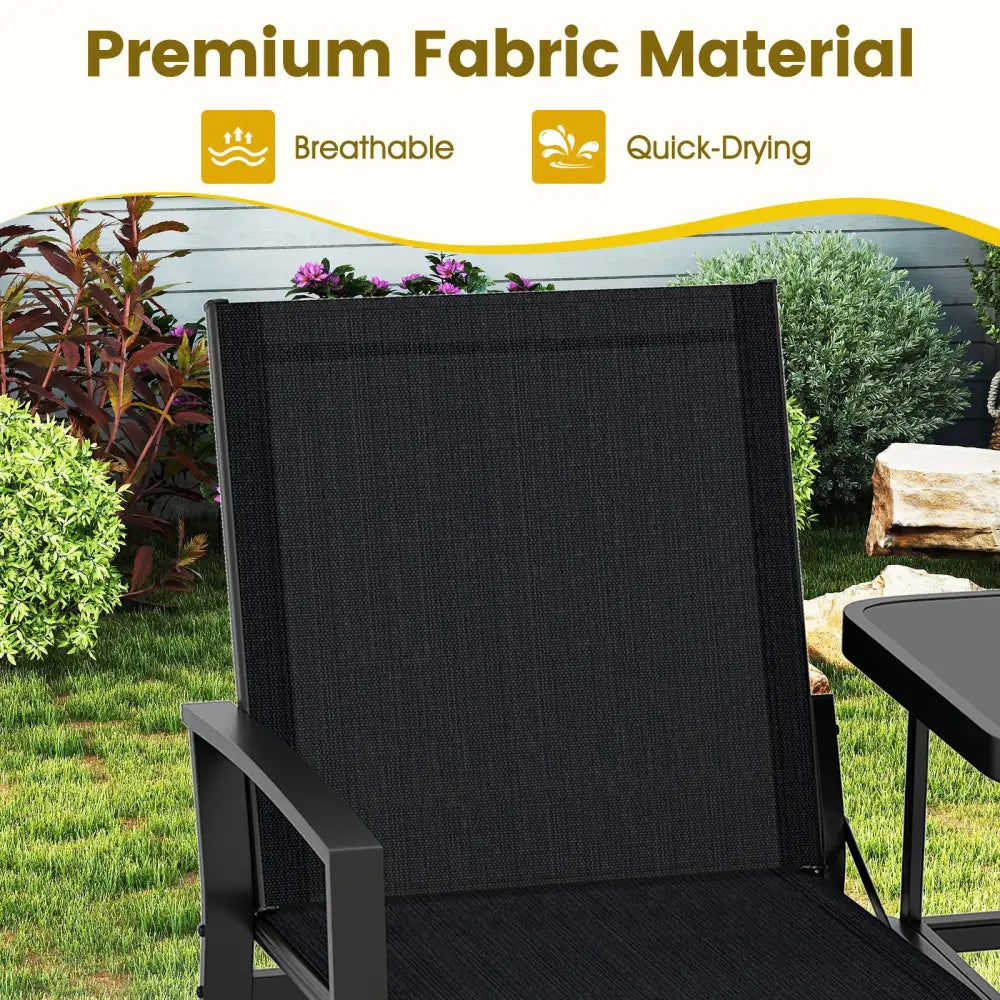 Patio Loveseat with Built-in Table with Breathable Fabric Back-Black - Black - Outdoor Seating & Patio Chairs