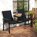 Patio Loveseat with Built-in Table with Breathable Fabric Back-Black - Black - Outdoor Seating & Patio Chairs