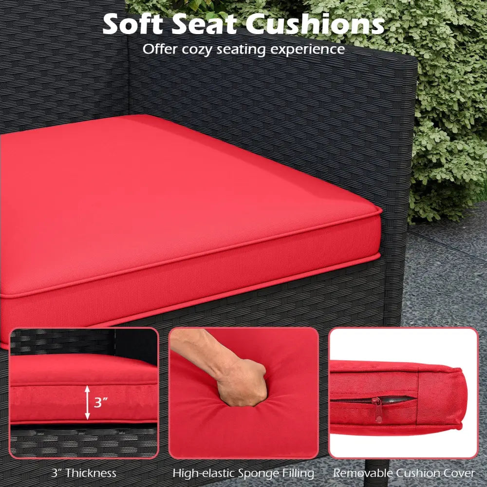 Patio Loveseat with Built-in Table for Backyard Porch-Red - Red - Patio Conversation Sets