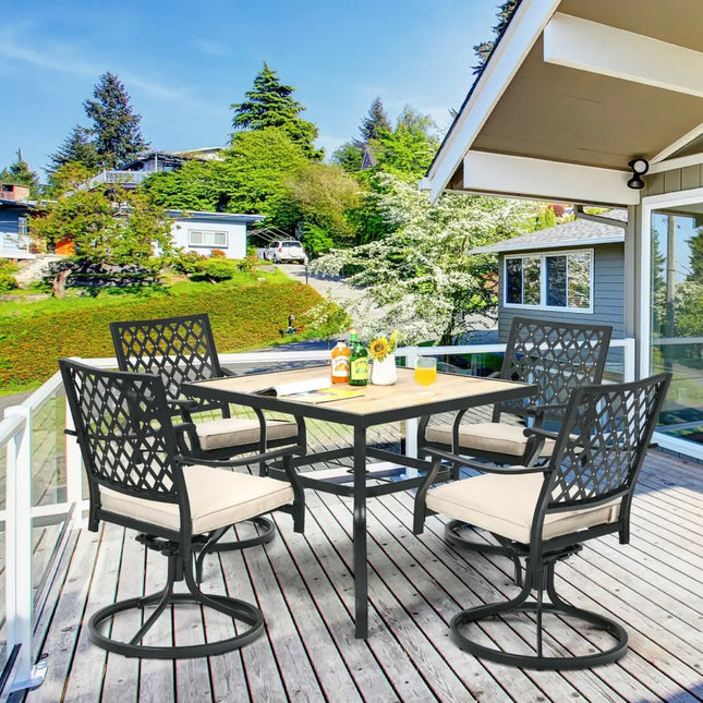 Patio Metal Square Dining Table for Garden and Poolside - Black - Patio Dining Tables