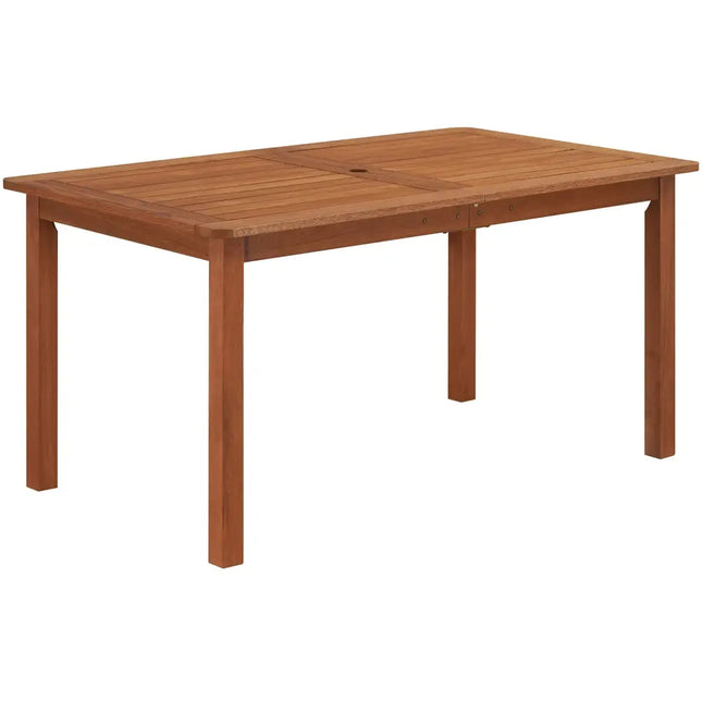 Patio Outdoor Solid Wood Dining Table with Umbrella Hole for 6 - Natural - Patio Dining Tables