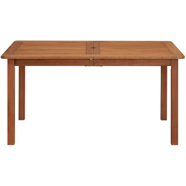 Patio Outdoor Solid Wood Dining Table with Umbrella Hole for 6 - Natural - Patio Dining Tables