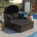 Patio PE Rattan Daybed with Retractable Canopy and Soft Cushions-Black - Black - Outdoor Sectionals