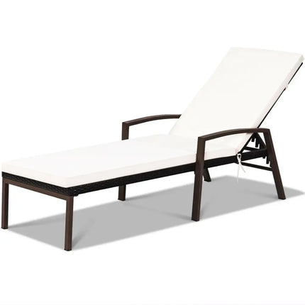 Patio PE Rattan Lounge Chaise Recliner with Back Adjustable Cushioned-White - White - Outdoor Chaise Lounges
