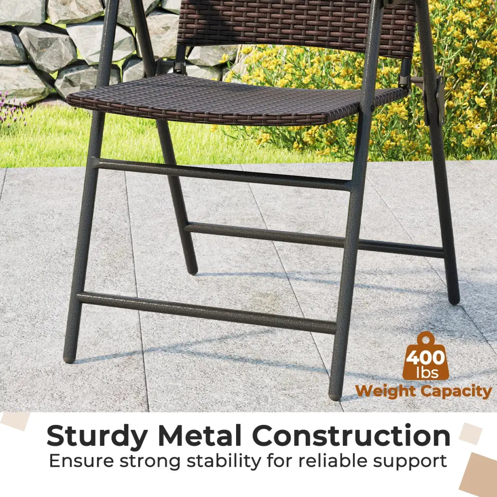 Patio PE Wicker Dining Chairs with Armrests and Metal Frame-Set of 2 - Brown - Patio Dining Chairs