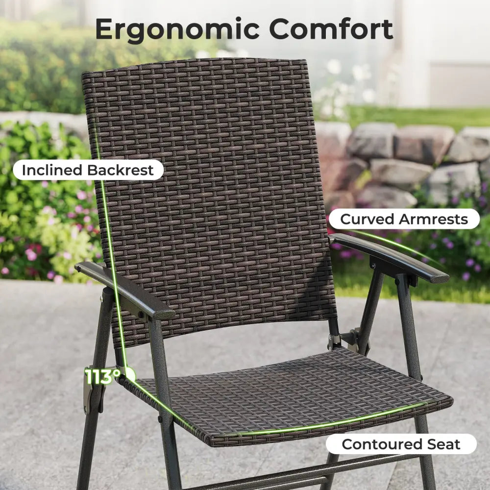 Patio PE Wicker Dining Chairs with Armrests and Metal Frame-Set of 2 - Brown - Patio Dining Chairs
