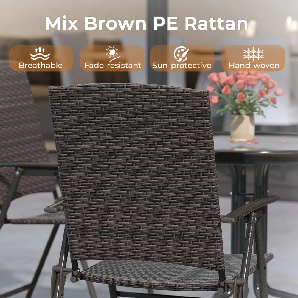 Patio PE Wicker Dining Chairs with Armrests and Metal Frame-Set of 2 - Brown - Patio Dining Chairs
