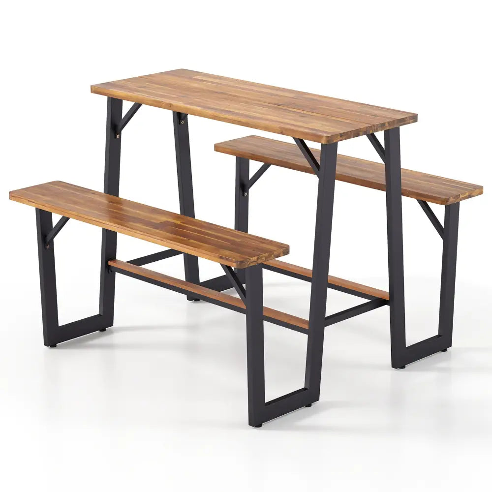 Patio Picnic Table Bench Set with Acacia Wood Tabletop and Benchtop - Natural - Picnic Tables