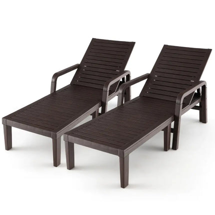 Patio PP Chaise Lounge Chair with 4-Position Adjustable Backrest-Coffee - Coffee - Outdoor Chaise Lounges