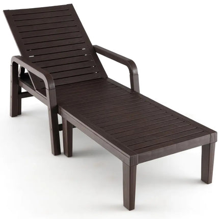 Patio PP Chaise Lounge Chair with 4-Position Adjustable Backrest-Coffee - Coffee - Outdoor Chaise Lounges