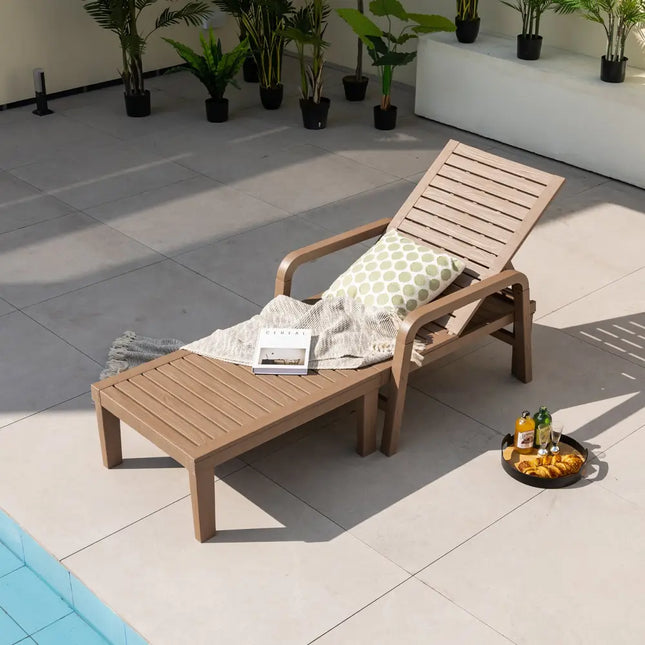 Patio PP Chaise Lounge Chair with 4-Position Adjustable Backrest-Natural - Natural - Outdoor Chaise Lounges